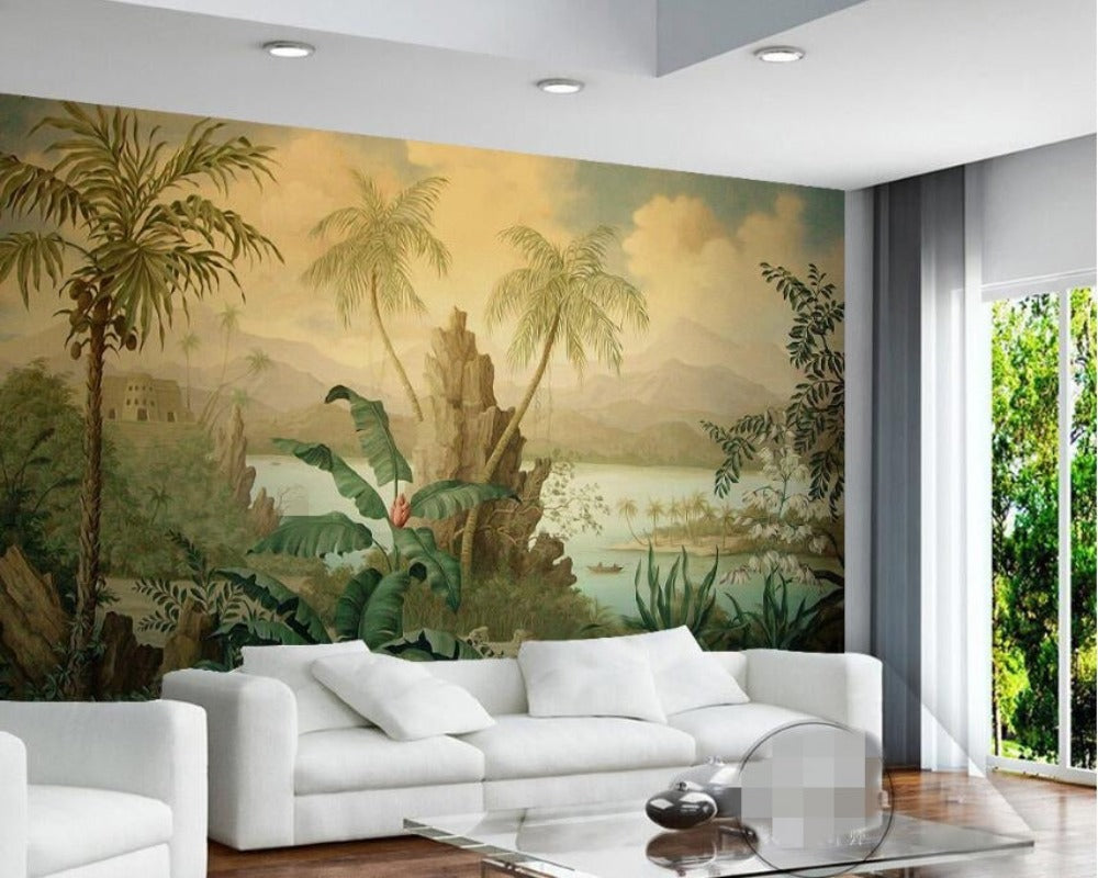 3D Wallpaper Retro Tropical Rain